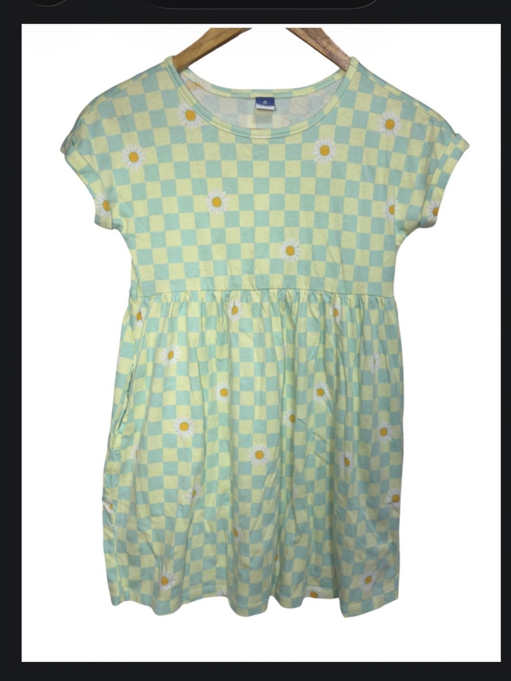 Old Navy checkerboard daisy cotton dress Girl’s size medium (8) | g
